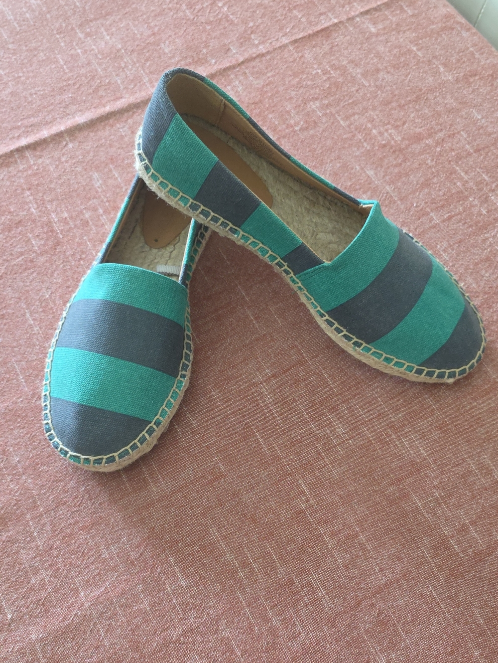 J. Crew Women's Green & Gray Striped Canvas Espadrilles NWOT